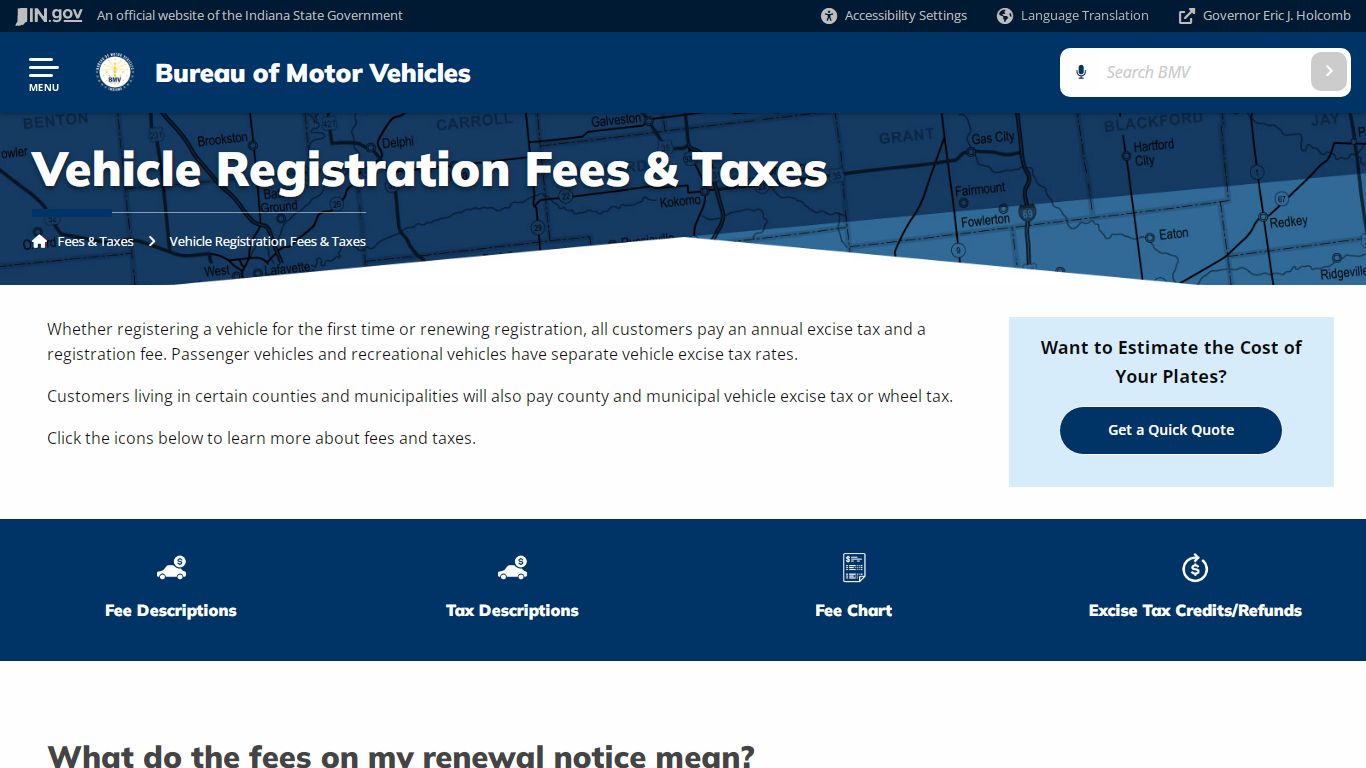 BMV: Fees & Taxes: Vehicle Registration Fees & Taxes